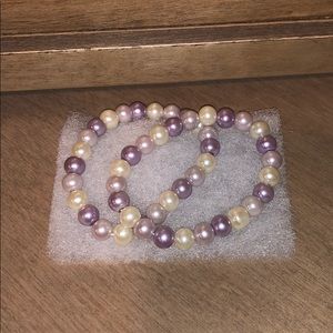 CREAM AND PURPLE PEARL BRACELETS